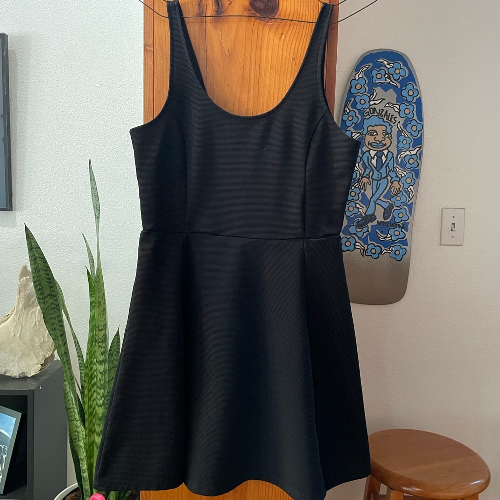 Black Ribbed Skater Dress